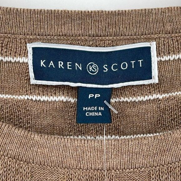 Karen Scott Boxstitch Curved Hem Sweater Women PP Chestnut Heather Tan White NWT - Picture 4 of 7